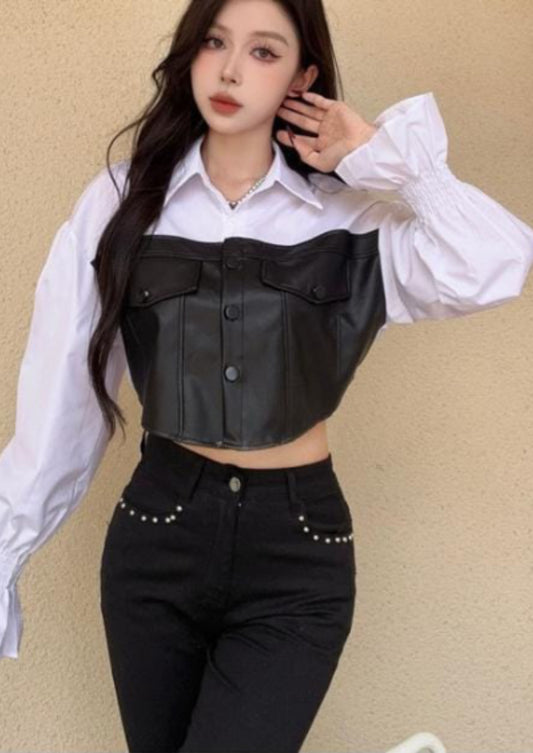 Crop leather shirt